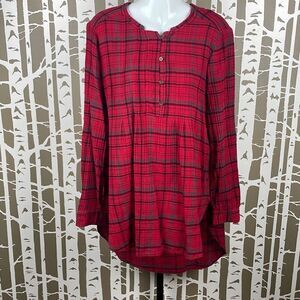 Anthropologie Holding Horses Red Plaid Hi-Low Hem Tunic Top sz M